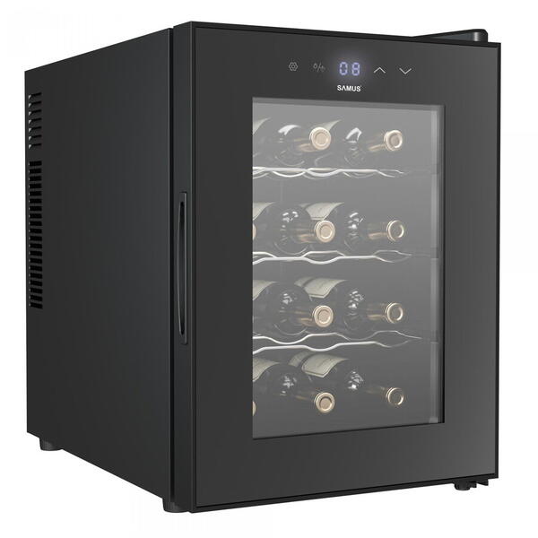 Vitrina de vinuri Samus SRV36CR12, 33 L, Capacitate 12 sticle, Clasa F, Negru