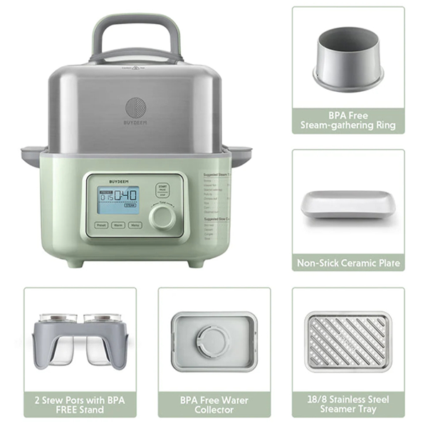 Aparat de gatit cu aburi BUYDEEM G564-CG/EU, 1500 W, 6 programe automate, 5 l, Verde