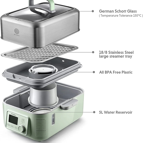 Aparat de gatit cu aburi BUYDEEM G564-CG/EU, 1500 W, 6 programe automate, 5 l, Verde