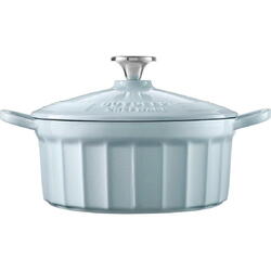 Cratita cu capac BUYDEEM CP521-WB, 2.9 l, Fonta emailata, Albastru deschis