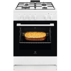 Aragaz Electrolux LKG604013W, Gaz, 4 arzatoare, Autocuratare Catalitica, Aprindere integrata plita si cuptor, Grill Electric, Rotisor, Iluminare cuptor, 60 cm, Alb