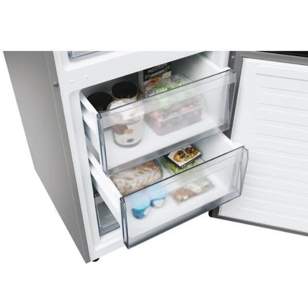 Combina frigorifica Candy ECN2CQTEX186, No Frost, 355 l, H 185 cm, Clasa E, Wi-Fi, inox