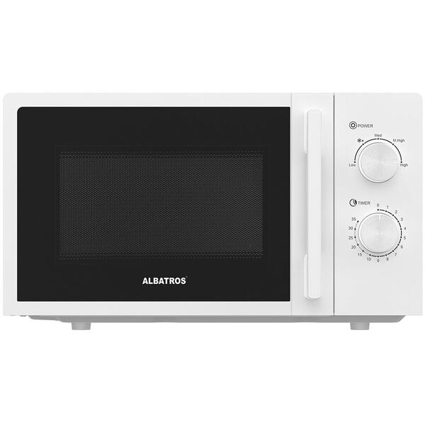 Cuptor cu microunde Albatros MWA-20MC4, 20 L, 700 W, 5 trepte, Temporizator, Iluminare interioara, Alb
