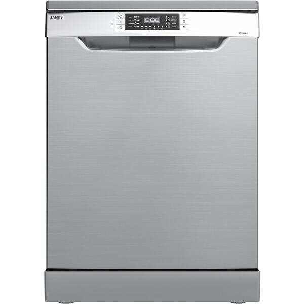 Masina de spalat vase Samus SDX614.8, 14 seturi, Latime 60 cm, 8 programe, Clasa energetica E, Afisaj electronic, Pornire intarziata, Inox/Argintiu