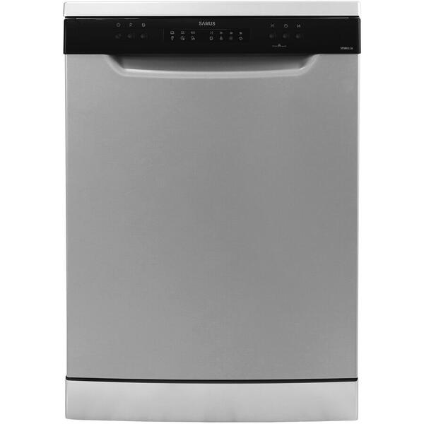 Masina de spalat vase Samus SDSB612.6, 12 seturi, 6 Programe, Latime 60 cm, Clasa energetica E, Control electronic leduri, Argintiu