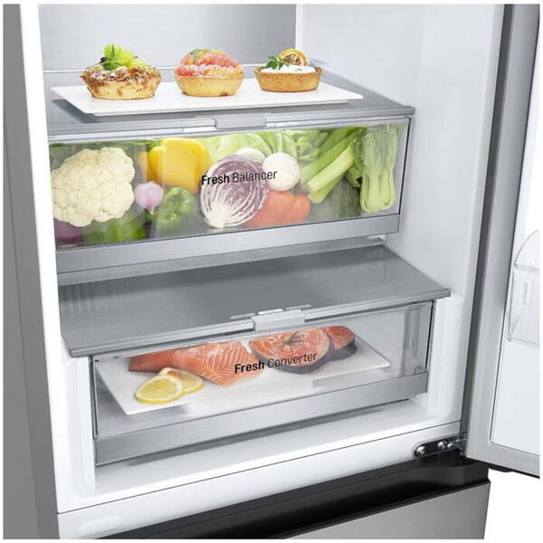 Combina frigorifica LG GBV7170EPY, 341 l, No Frost, Clasa E, H 186 cm, Argintiu