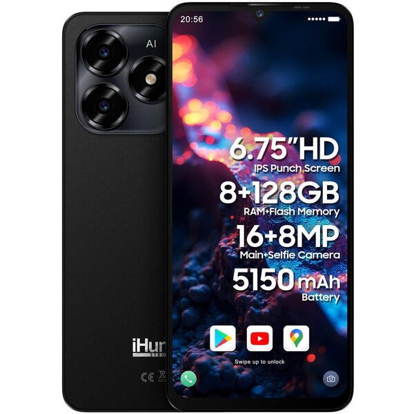 Telefon mobil iHunt S25 Ultra, Dual SIM, 4G, 8GB (4+4) RAM, 128GB, Octa-Core, 5150mAh, Android 15, Black