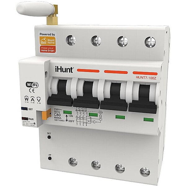 Siguranta automata inteligenta cu contorizare iHunt Home WIFI Smart Circuit Breaker with Metering Function 4P 40A, WiFi, 4 poli, 3P+N, 40A, iHunt Home App