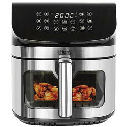 Friteuza cu aer cald, fara ulei, iHunt Bro Air Fryer Ultra, Sertar cu geam transparent, Ecran digital, Functii de decongelare si temporizare, Shake Reminder, 1800W, Negru