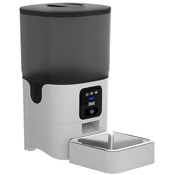 Hranitor automat pentru animale de companie iHunt Smart Pet Feeder 6L Cam, Programabil, Two-Way Talk, Multifunctional, Aplicatie iHuntHome, Contol Portii, Alimentare Dubla 6L, Alb