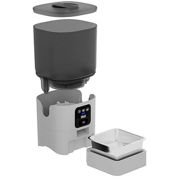 Hranitor automat pentru animale de companie iHunt Smart Pet Feeder 6L Cam, Programabil, Two-Way Talk, Multifunctional, Aplicatie iHuntHome, Contol Portii, Alimentare Dubla 6L, Alb