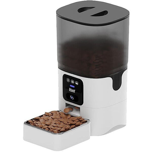 Hranitor automat pentru animale de companie iHunt Smart Pet Feeder 6L Cam, Programabil, Two-Way Talk, Multifunctional, Aplicatie iHuntHome, Contol Portii, Alimentare Dubla 6L, Alb