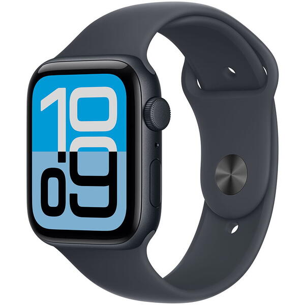Apple Watch SE (2025), GPS, Carcasa Midnight Aluminium 44mm, Midnight Sport Band - S/M