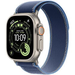 Apple Watch Ultra 3, GPS + Cellular, Carcasa Natural Titanium 49mm, Blue/Bright Blue Trail Loop - S/M