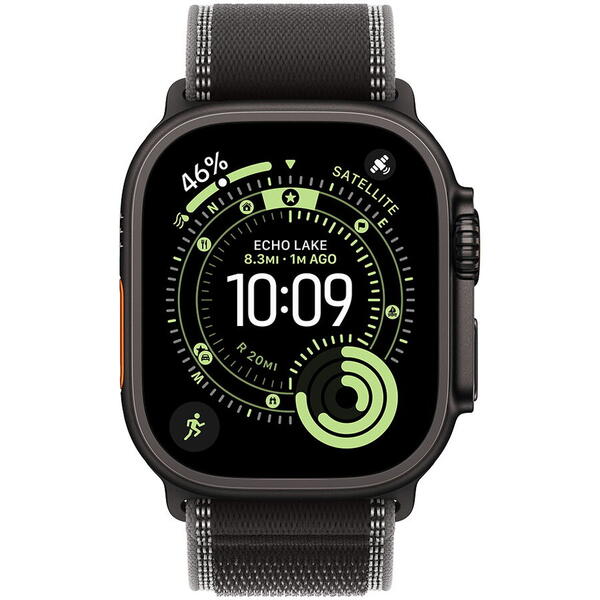 Apple Watch Ultra 3, GPS + Cellular, Carcasa Black Titanium 49mm, Black/Charcoal Trail Loop - S/M