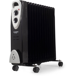 Calorifer electric Hausberg HB-8913NG, 2500 W, 13 elementi, 3 trepte de putere, Termostat reglabil, Protectie supra-incalzire, Protectie anti-rasturnare, Indicator luminos, Negru