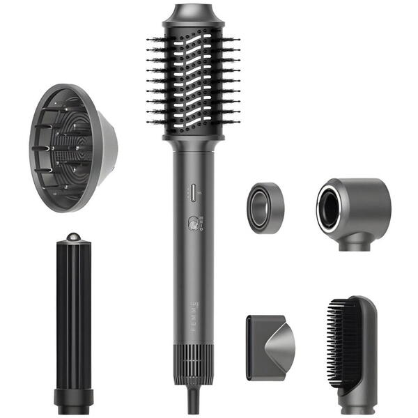 Uscator de par profesional iHunt Femme 7 în 1 HD4 Pro, 1300W, 3 viteze, 4 temperaturi, gri metalizat, 30.5x6.5x5.8cm, set 7 accesorii incluse
