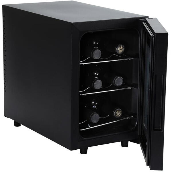 Racitor pentru vin iHunt Wine Cooler, 30W, 16l, 6 sticle, Panou control tactil cu afisaj electronic, Geam Dublu Securizat Anti UV, Negru