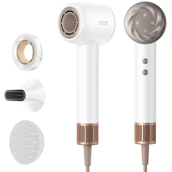 Uscator de par Dreame Glory Mix AHD18-WH, 1600 W, 3 viteze, 3 trepte temperatura, Concentrator de aer, Difuzor volum, Alb