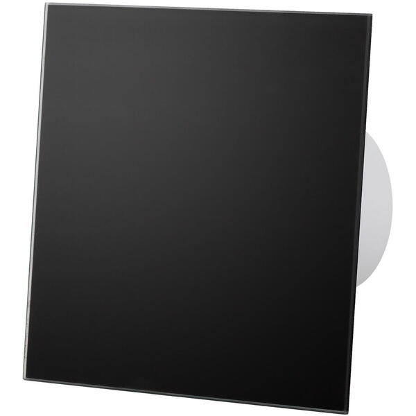 Ecovent.ro Ventilator baie dRim Ø100 HS, Super Silent, Senzor de umiditate, Debit 93 m3/h, Panou sticla schimbabil, clapeta antiretur, Garantie 2 ani, Matt Black Negru