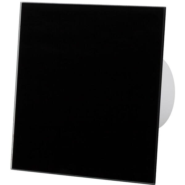 Ecovent.ro Ventilator baie dRim Ø100 S, Super Silent, Debit 93 m3/h, Panou sticla schimbabil, clapeta antiretur, Garantie 2 ani, Black Negru