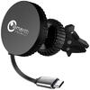 Lemontti Suport Auto MagSafe Magnetic cu Incarcare wireless si cablu retractabil Type-C 1m, prindere ventilatie, Negru