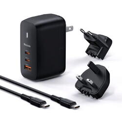 Set Incarcator Retea Mcdodo Mecha Series GaN 65W Dual Type-C + Cablu Type-c la Type-c 60W 2m EU/UK/US plug Black