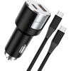 Lemontti Incarcator Auto Fast Charge 1 x port PD Type-C 20W + 1 x port USB-A QC 3.0 18W cu cablu Type-C la Type-C 20W, 1m, Negru/Argintiu