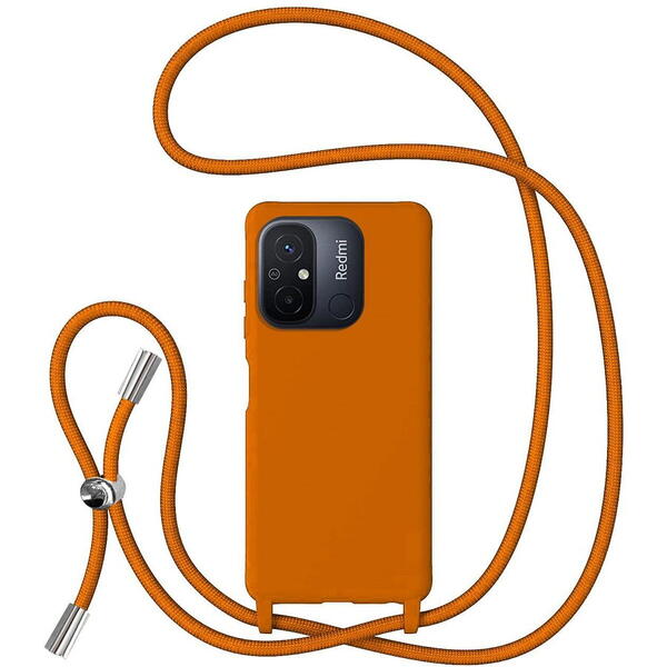 Lemontti Husa Silicon cu Snur Xiaomi Redmi 12C Portocaliu (protectie 360°, material fin, captusit cu microfibra)