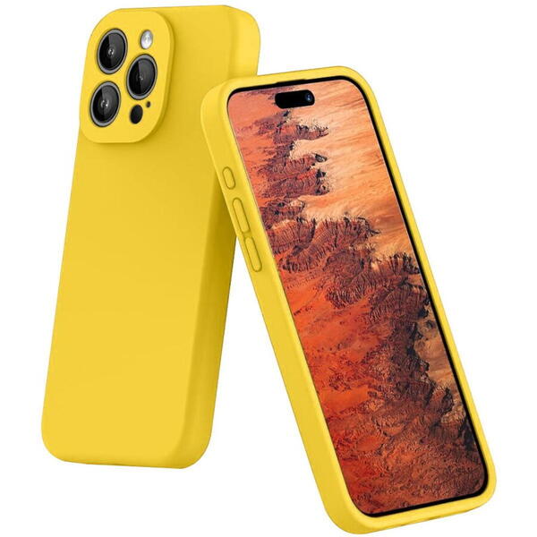 Lemontti Husa Liquid Silicon MagCharge iPhone 15 Pro Max Galben (protectie 360°, material fin, captusit cu microfibra)