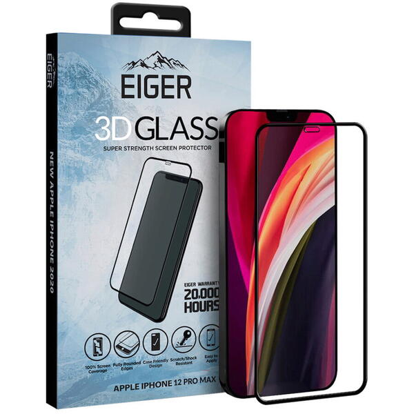 Folie iPhone 12 Pro Max Eiger Sticla Curbata 3D Clear Black