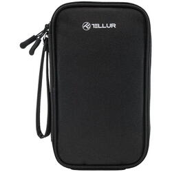 Geantă Tellur pentru organizare cabluri și accesorii, 21 x 12,5 x 6 cm, poliester, negru