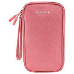 Geantă Tellur pentru organizare cabluri și accesorii, 21 x 12,5 x 6 cm, poliester, roz