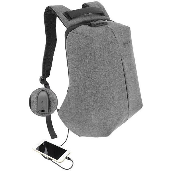 Rucsac laptop Tellur Antifurt V2, cu port USB, 15.6", gri