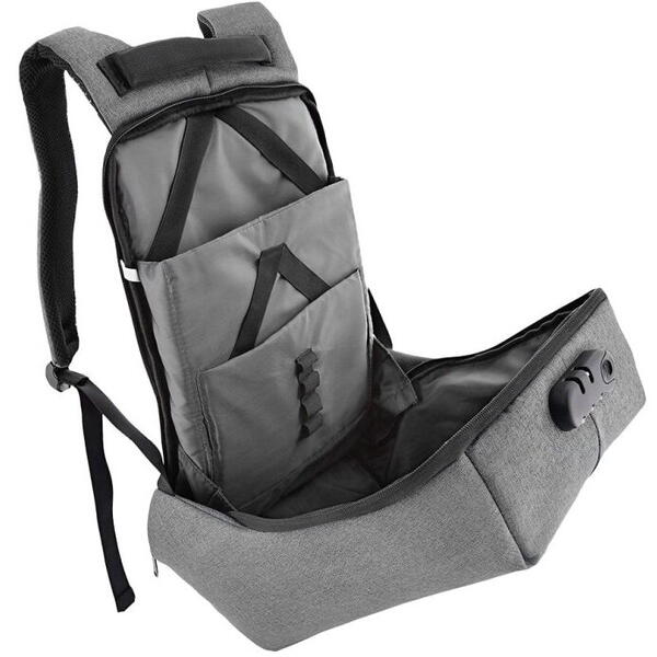 Rucsac laptop Tellur Antifurt V2, cu port USB, 15.6", gri