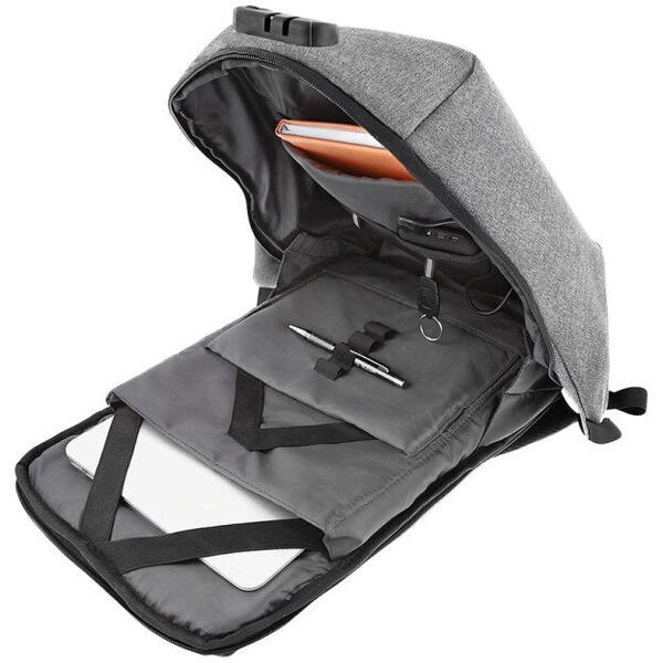 Rucsac laptop Tellur Antifurt V2, cu port USB, 15.6", gri
