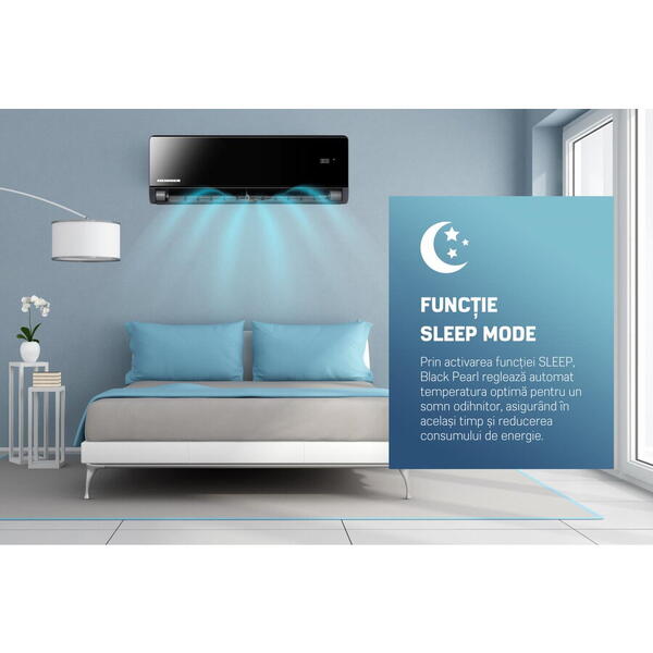 Aparat de aer conditionat HEINNER Black Pearl HAC-BP18WIFI-BK, 18000 BTU, Clasa A++/A+, Follow Me, Filtru HEPA BIO, Negru