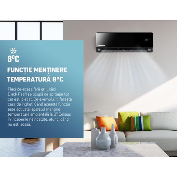 Aparat de aer conditionat HEINNER Black Pearl HAC-BP18WIFI-BK, 18000 BTU, Clasa A++/A+, Follow Me, Filtru HEPA BIO, Negru
