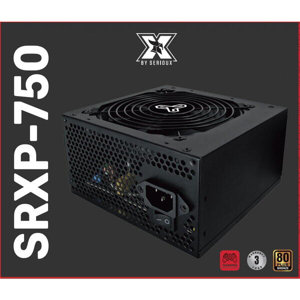 Sursa Serioux Energy 750W, 80+ BRONZE, Ventilator 12cm, ATX, material metal, cabluri: 20+4-pin, 1x4+4-pin, 2x6+2-pin, negru