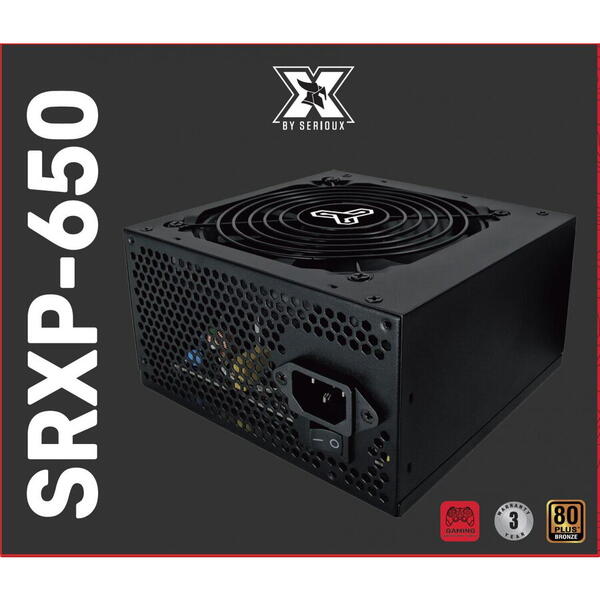 Sursa Serioux Energy 650W, 80+ BRONZE, Ventilator 12cm, ATX, material metal, cabluri: 20+4-pin, 1x4+4-pin, 2x6+2-pin, negru