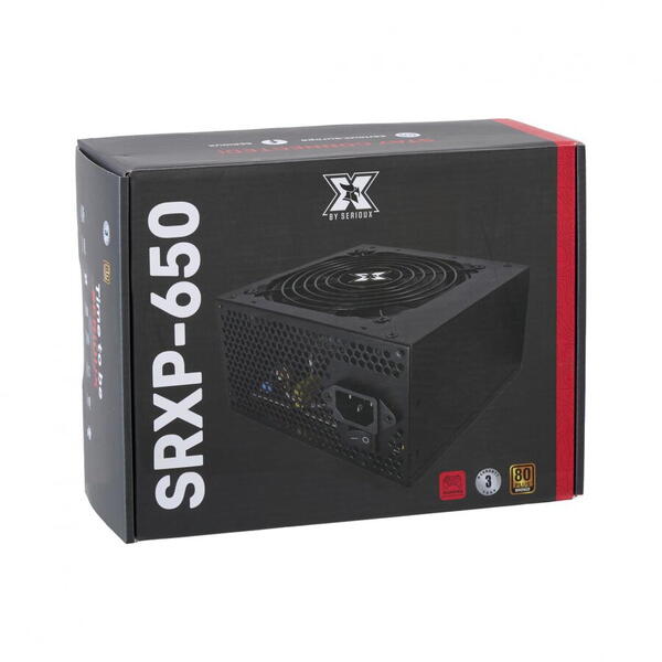 Sursa Serioux Energy 650W, 80+ BRONZE, Ventilator 12cm, ATX, material metal, cabluri: 20+4-pin, 1x4+4-pin, 2x6+2-pin, negru