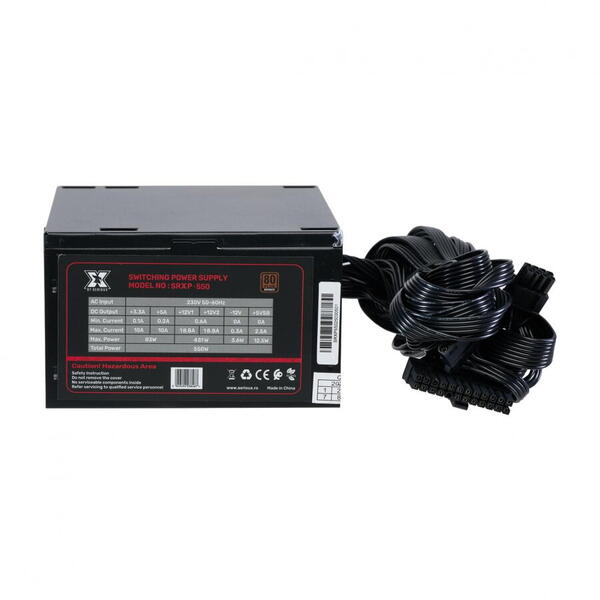 Sursa Serioux Energy 550W, 80+ Bronze, Ventilator 12cm, ATX, material metal, cabluri: 20+4-pin, 1x4+4-pin, 2x6+2-pin, negru