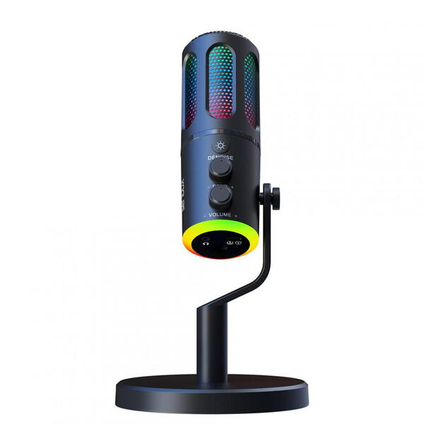 Microfon Gaming de birou Serioux SRXM-MIC-SU8,  iluminare RGB, potrivit pentru gaming & streaming, negru