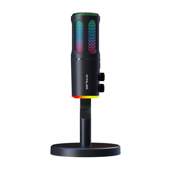 Microfon Gaming de birou Serioux SRXM-MIC-SU8,  iluminare RGB, potrivit pentru gaming & streaming, negru