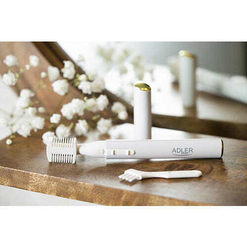 Trimmer pentru sprancene Adler AD 2934w, pieptene de ghidaj dublu, perie, baterii, alb