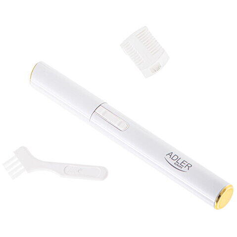 Trimmer pentru sprancene Adler AD 2934w, pieptene de ghidaj dublu, perie, baterii, alb