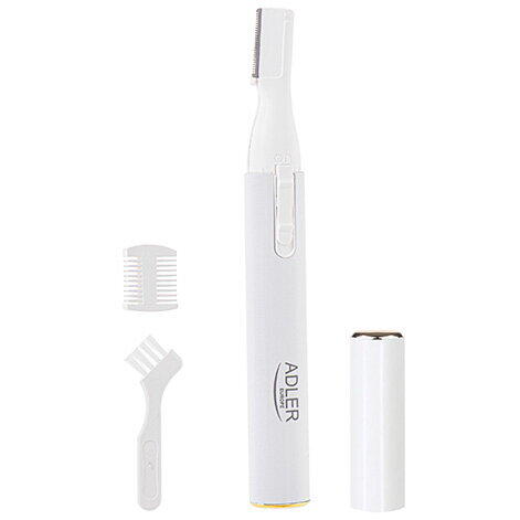 Trimmer pentru sprancene Adler AD 2934w, pieptene de ghidaj dublu, perie, baterii, alb