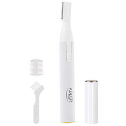 Trimmer pentru sprancene Adler AD 2934w, pieptene de ghidaj dublu, perie, baterii, alb