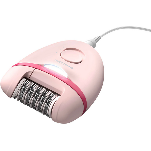 Epilator Philips Satinelle BRE285/00, 2 trepte de viteza, Maner ergonomic, Opti-light, Cap de epilare lavabil, Roz