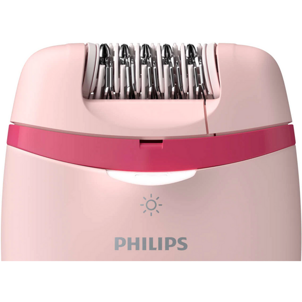 Epilator Philips Satinelle BRE285/00, 2 trepte de viteza, Maner ergonomic, Opti-light, Cap de epilare lavabil, Roz